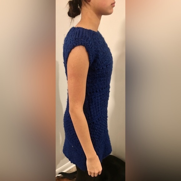 ZARA KNIT Blue Chunky Alpaca Wool Blend Sleeveless Sweater Dress Tunic Small - Picture 3 of 5